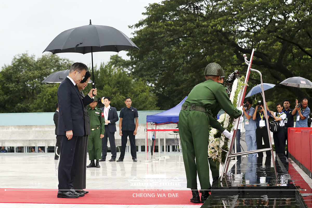 Paying tribute to the Martyrs’ Mausoleum and the Korean Martyrs Memorial in the Aung San National Cemetery in Yangon, Myanmar 