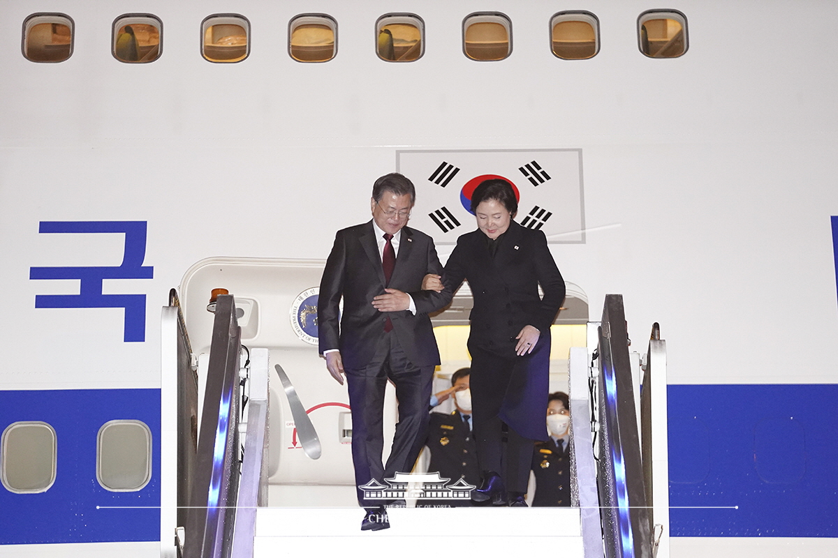 Arriving at Budapest Airport for the state visit to Hungary 