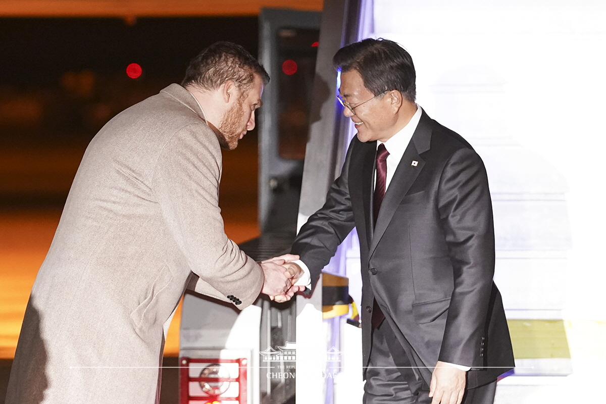 Arriving at Budapest Airport for the state visit to Hungary 