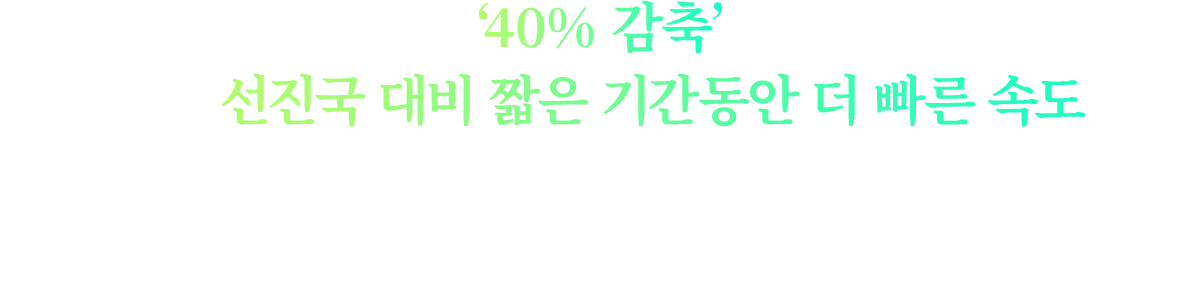 ‘40% 감축’, 우리는 선진국 대비 짧은 기간동안 더 빠른 속도로 온실가스 배출량을 줄여야 하는 매우 도전적인 목표를 선언했습니다.