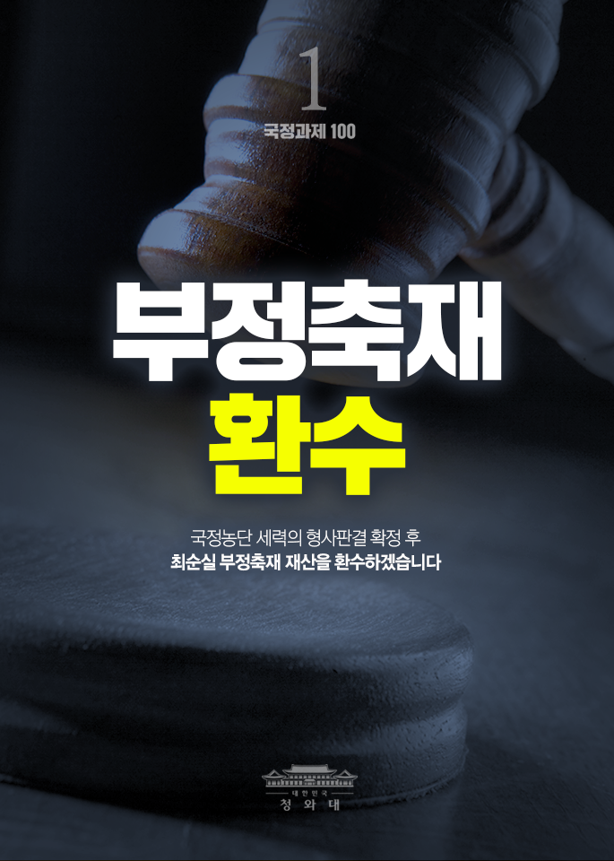 부정축재 환수-국정농단 세력의 형사판결 확정 후 최순실 부정축재 재산을 환수하겠습니다.