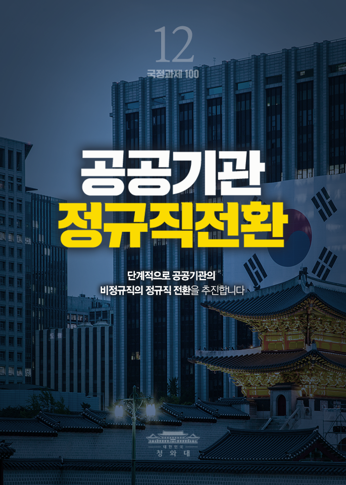 공공기관 정규직전환-단계적으로 공공기관의 비정규직의 정규직 전환을 추진합니다.