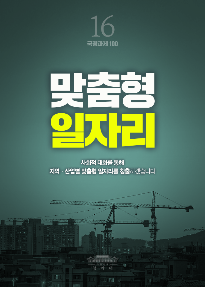 맞춤형 일자리-사회적 대화를 통해 지역,산업별 맞춤형 일자리를 창출하겠습니다.