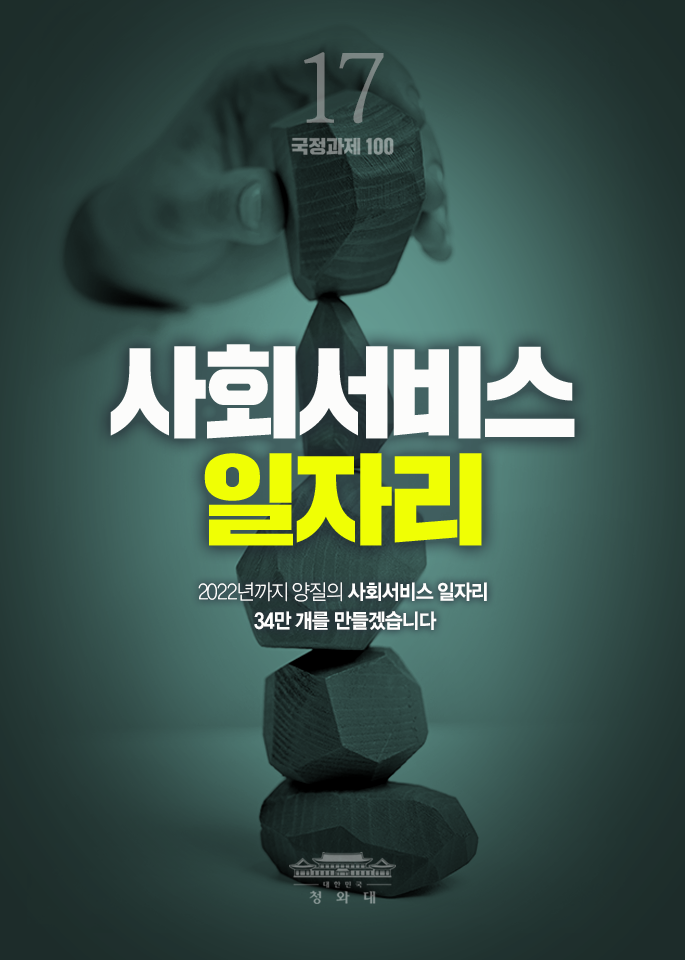 사회서비스 일자리-2022년까지 양질의 사회서비스 일자리 34만개를 만들겠습니다.