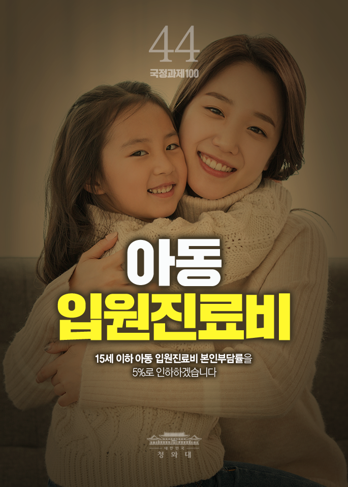 아동 입원진료비-15세 이하 아동 입원진료비 본인부담률을 5%로 인하하겠습니다.