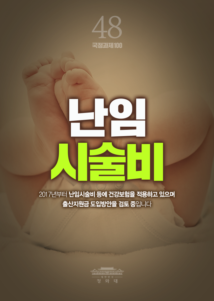 난임 시술비-2017년부터 난임시술비 등에 건강보험을 적용하고 있으며 출산지원금 도입방안을 검토 중 입니다.