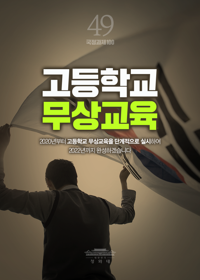 고등학교 무상교육-2020년부터 고등학교 무상교육을 단계적으로 실시하여 2022년까지 완성하겠습니다.