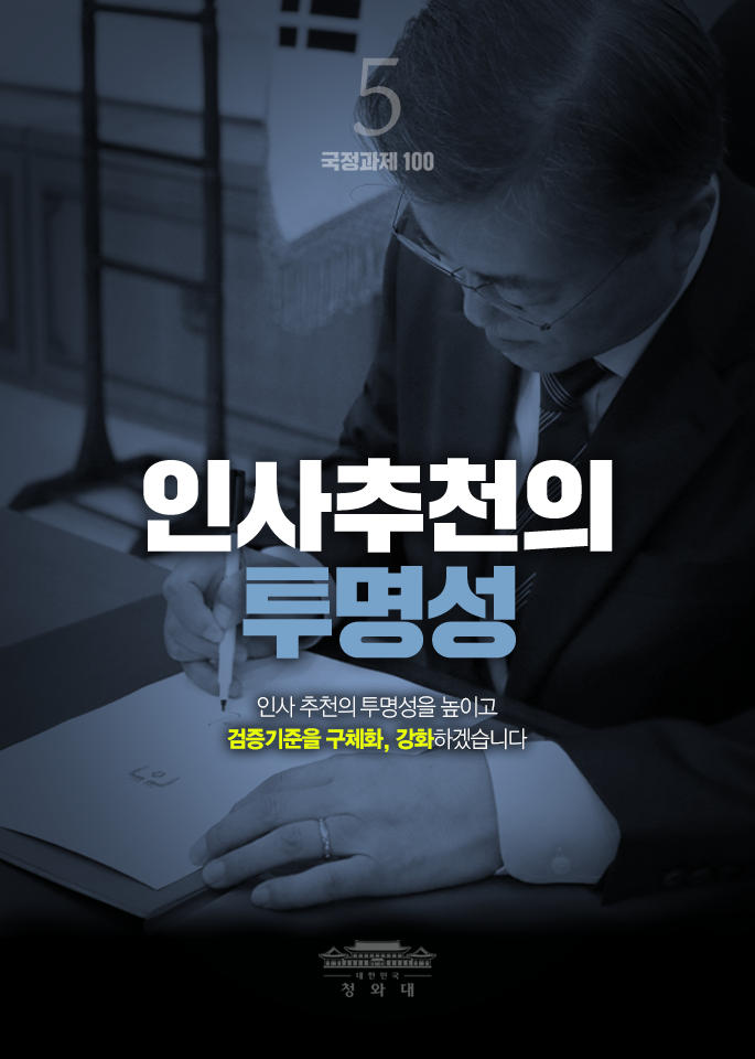 인사추천의 투명성-인사추천의 투명성을 높이고 검증기준을 구채화, 강화하겠습니다.