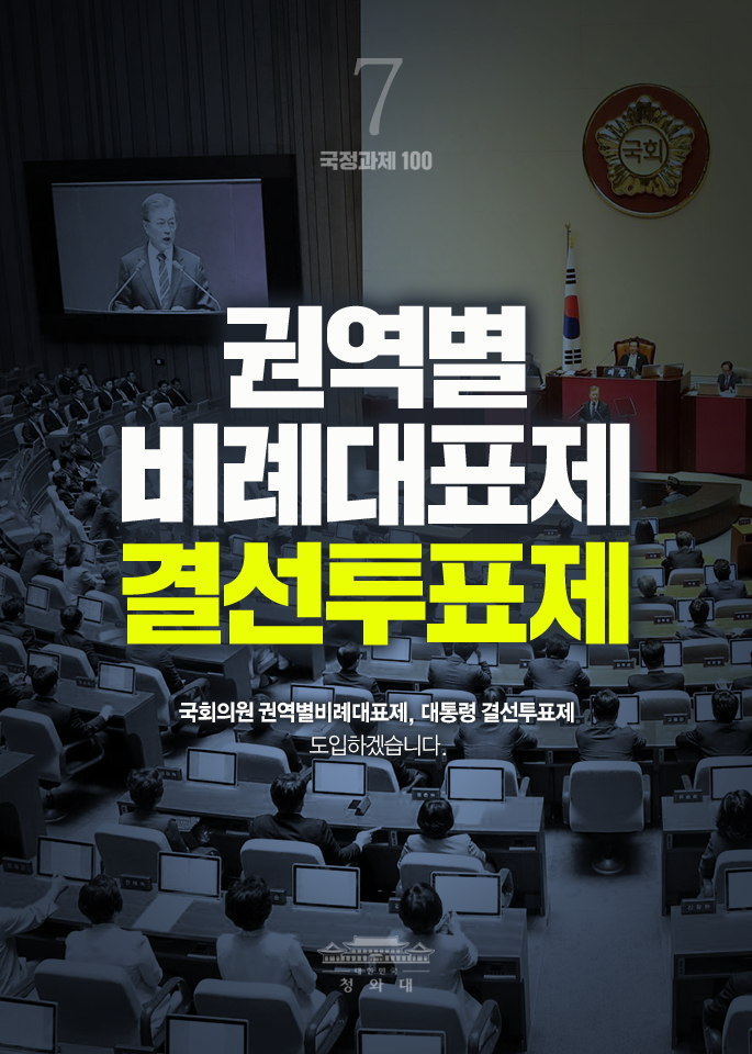 권역별 비례대표제 결선투표제-국회의원 권역별비례대표제, 대통령 결선투표제 도입하겠습니다.