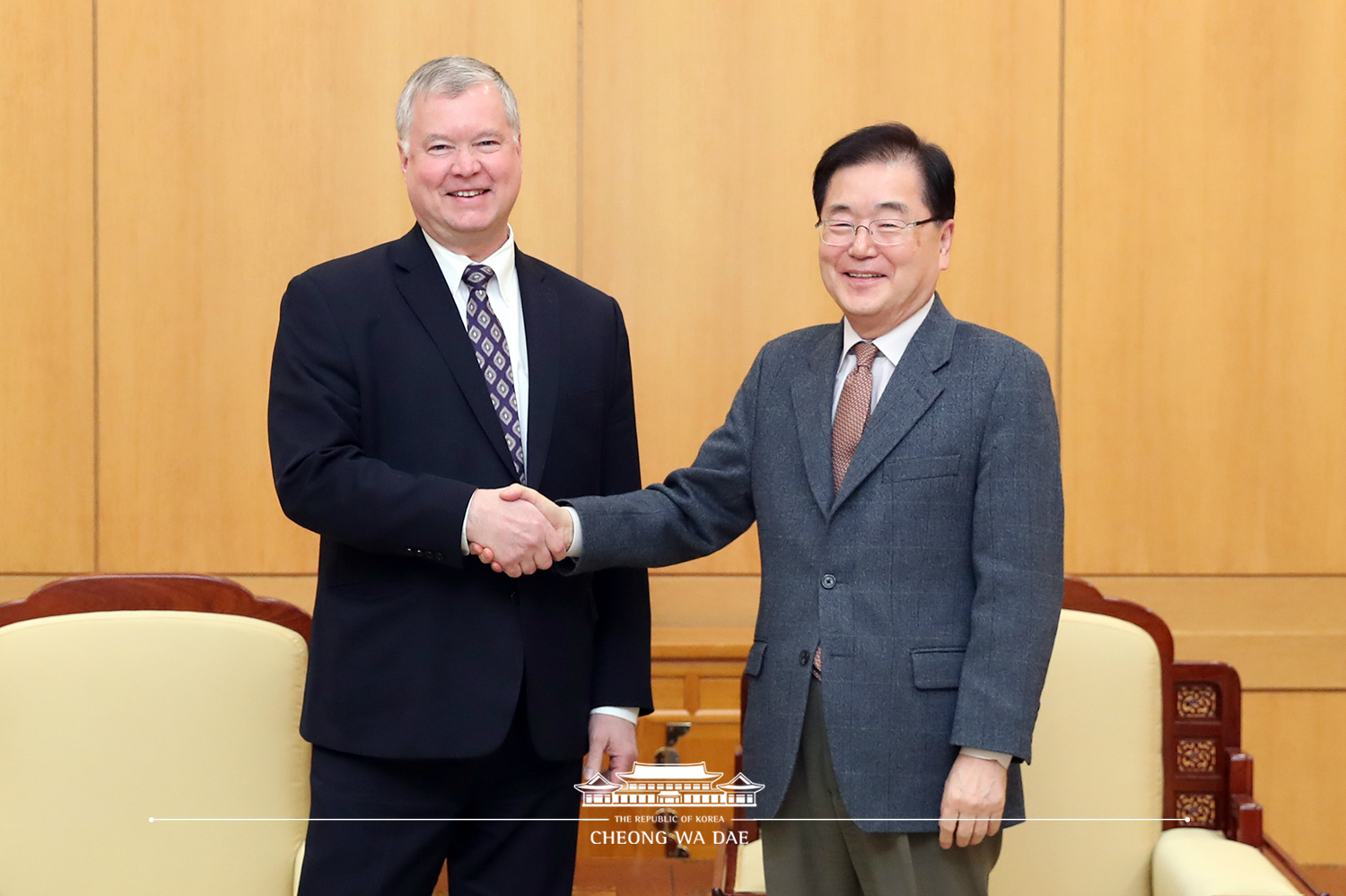 정의용 국가안보실장, 비건 미국 대북특별대표 면담