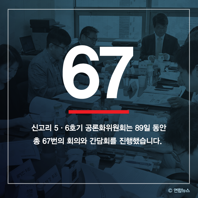 신고리 5,6호기 공론화위원회는 89일 동안 총 67번의 회의와 간담화를 진행했습니다.