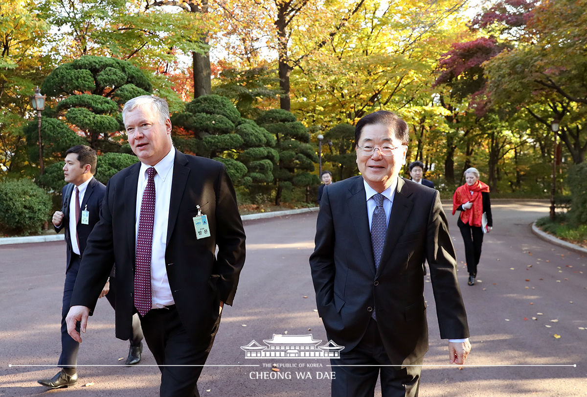 정의용 안보실장, 스티븐 비건 미국 국무부 대북특별대표와 면담