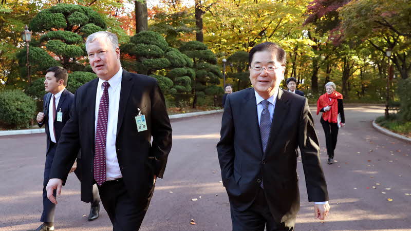 정의용 안보실장, 스티븐 비건 미국 국무부 대북특별대표와 면담